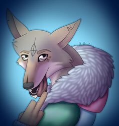  2018 anthro canid canine canis clothed clothing coyote digital_drawing_(artwork) digital_media_(artwork) fur hair hi_res looking_at_viewer male mammal open_mouth plushkinn portrait simple_background smile solo tattoo teeth tongue tongue_out 