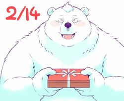  2019 anthro bear belly blush closed_eyes cute_fangs fur humanoid_hands male mammal overweight overweight_anthro overweight_male polar_bear sessa simple_background solo ursine white_background white_body white_fur 