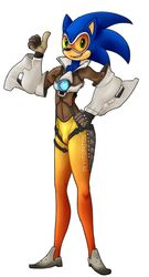  2016 anthro biped blizzard_entertainment clothed clothing digital_drawing_(artwork) digital_media_(artwork) eulipotyphlan full-length_portrait fur hedgehog looking_at_viewer male mammal overwatch plushkinn portrait sega simple_background smile solo sonic_the_hedgehog sonic_the_hedgehog_(series) standing tracer_(overwatch) 