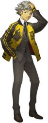  1boy blue_eyes dark-skinned_male dark_skin doi_masayuki formal full_body grey_hair hallelujah_(megami_tensei) hand_in_pocket hand_on_own_head highres jacket male_focus necktie official_art shin_megami_tensei shin_megami_tensei_iv shin_megami_tensei_iv_final smile solo standing suit transparent_background unbuttoned unbuttoned_shirt unzipped 