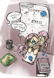  avoid_posting book d20 d4 dice equid equine eyewear female feral fluttershy_(mlp) friendship_is_magic gaming glasses grin hasbro inside mammal my_little_pony mythological_creature mythological_equine mythology nerd noben nude offscreen_character pegasus role-playing_game simple_background smile solo wings 