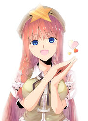  absurdres blue_eyes braid breasts chinese_clothes commentary_request female hat hat_ornament heart highres hong_meiling large_breasts long_hair looking_at_viewer mikanbako_(rakkyasato) own_hands_clasped own_hands_together puffy_short_sleeves puffy_sleeves red_hair short_sleeves smile solo star_(symbol) star_hat_ornament tangzhuang touhou twin_braids very_long_hair 