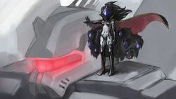  black_hair cape clenched_hand code_geass colored_sclera cosplay covered_face extra_eyes facing_viewer female floating_hair gazer_(monster_girl_encyclopedia) glowing long_hair mask mecha monster_girl monster_girl_encyclopedia navel nude on_shoulder paintrfiend red_eyes robot slime_(substance) solo standing tail tentacle yellow_sclera zero_(code_geass) zero_(code_geass)_(cosplay) 