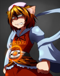  angry animal_ears belt female hat kamen_rider kamen_rider_dcd kemonomimi_mode nurse_cap short_hair solo tiger_ears tora_(trampjing) toramaru_shou touhou 