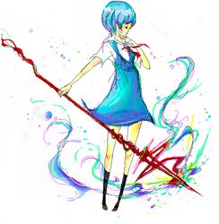  blue_hair clothes clothing dress female female_only human lance lance_of_longinus neon_genesis_evangelion oekaki polearm rei_ayanami school_uniform seifuku serafuku solo spear weapon 