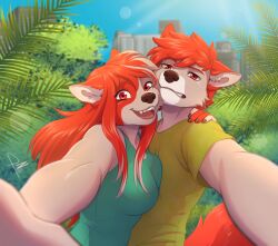 anthro birthmark brother_(lore) brother_and_sister_(lore) building canid canine canis city city_background cityscape duo family family_photo female fern grimace grimacing_at_viewer hi_res hug hugging_another looking_at_viewer male mammal markings michael_thumpings_(darkflamewolf) nina_thumpings_(darkflamewolf) plant selfie selfie_pose sibling_(lore) sister_(lore) smile smiling_at_viewer tree wolf zombieze 