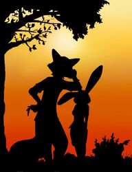  anthro canid canine disney duo female fox frava8 fur hi_res judy_hopps lagomorph leporid male mammal nick_wilde rabbit red_fox silhouette simple_background true_fox zootopia 