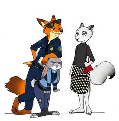  anthro arctic_fox canid canine clothed clothing disney eyewear fan_character female fox frava8 fur grey_body grey_fur group judy_hopps lagomorph leporid male mammal nick_wilde police police_uniform rabbit red_body red_fox red_fur simple_background smile sunglasses true_fox uniform white_background white_body white_fur zootopia 