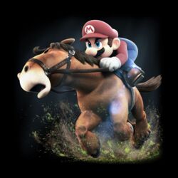  1boy animal black_background highres horse horseback_riding mario mario_(series) mario_sports_superstars official_art riding 