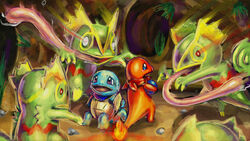  16:9 ambiguous_gender angry blue_body blue_eyes blue_skin charmander feral fire flaming_tail generation_1_pokemon generation_3_pokemon gonzarez1938 group hi_res kecleon nintendo open_mouth pokemon pokemon_(species) pokemon_mystery_dungeon scalie spike_chunsoft squirtle surrounded tail widescreen 