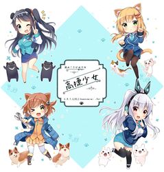  &gt;_&lt; 4girls absurdres animal_ear_fluff animal_ear_headphones animal_ears ann_(krt_girls) beamed_eighth_notes bear_ears black_bear black_legwear blush breasts brown_hair canine cat_ears chibi chibi_only closed_eyes commentary_request copyright_name dog_ears eighth_note emilia_(krt_girls) fake_animal_ears feline green_eyes headphones highres kemonomimi_mode krt_girls large_breasts long_hair looking_at_viewer multiple_girls musical_note nana_(krt_girls) one_eye_closed open_mouth paw_pose paw_print rabbit rabbit_ear_headphones rabbit_tail short_hair skirt smile tail usagihime white_legwear wrench xiao_qiong 