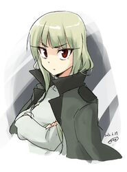  :x bags_under_eyes blunt_bangs commentary_request crossed_arms dated eyebrows female grete_m._gollob long_hair long_sleeves looking_at_viewer makaze_(t-junction) military military_uniform platinum_blonde_hair popped_collar red_eyes signature solo staring turtleneck uniform upper_body world_witches_series 