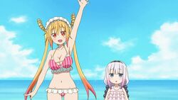  10s 2girls age_difference animated animated bikini breasts kanna_kamui kobayashi-san_chi_no_maidragon multiple_girls pink_bikini swimsuit tooru_(maidragon) 