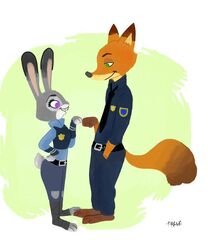  anthro canid canine disney duo female fist_bump fox frava8 fur gesture judy_hopps lagomorph leporid male mammal nick_wilde rabbit red_fox simple_background smile true_fox white_background zootopia 