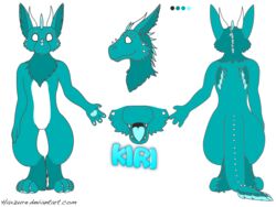  2016 4:3 absurd_res ambiguous_gender anthro big_ears blue_body blue_fur digital_media_(artwork) dragon dutch_angel_dragon english_text featureless_crotch front_view fur furred_dragon furred_scalie fuzzy hi_res horn kiri looking_at_viewer lyricalpaws mammal model_sheet multicolored_body multicolored_fur mythological_creature mythological_scalie mythology nude open_mouth pawpads paws scalie simple_background smile standing teeth text tongue 