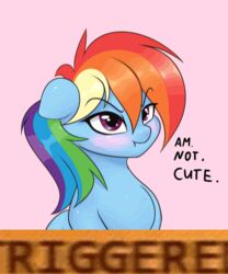  2016 5:6 animated blush elzzombie english_text epilepsy_warning equid equine feathered_wings feathers female feral friendship_is_magic hair hasbro hi_res high_framerate mammal meme multicolored_hair my_little_pony mythological_creature mythological_equine mythology pegasus pink_background rainbow_dash_(mlp) rainbow_hair short_playtime simple_background solo text triggered wings 