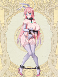  animal_ears ankle_cuffs bare_shoulders between_breasts blue_eyes blush bound bound_wrists braid breast_tattoo breasts bug butterfly chained chained_wrists chains closed_mouth cocytus_(wind_master) collar commentary_request covered_navel cuffed cuffs dairoku_ryouhei detached_sleeves fake_animal_ears female full_body garter_belt headband high_heels highleg highleg_leotard huge_breasts jewelry knees_together_feet_apart lace-trimmed_legwear lace_trim legs_apart leotard lingerie long_hair metal_collar multicolored_hair parted_bangs pink_footwear pink_hair plant_roots playboy_bunny rabbit_ears sad shackles shiny_clothes shiny_skin solo standing stiletto_heels stocks strapless strapless_leotard streaked_hair tattoo thighhighs thighs two-tone_hair underwear white_headband white_leotard white_thighhighs yellow_background 