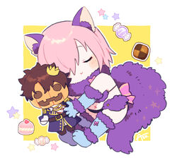  alternate_costume animal_costume animal_ears animal_hands azu_(kirara310) bare_shoulders black_panties blue_gloves blush candy character_doll chibi closed_eyes closed_mouth commentary doll fake_animal_ears fake_tail fate/grand_order fate_(series) female food fujimaru_ritsuka_(male) fujimaru_ritsuka_(male)_(halloween_royalty) fur-trimmed_gloves fur_collar fur_trim gloves hair_over_one_eye halloween halloween_costume hug jacket light_purple_hair mash_kyrielight mash_kyrielight_(dangerous_beast) navel official_alternate_costume one_eye_covered panties paw_gloves pumpkin pumpkin_hat purple_tail short_hair signature sleeping smile solo star_(symbol) tail toy underwear wolf_costume wolf_ears wolf_girl wolf_paws wolf_tail x_navel 