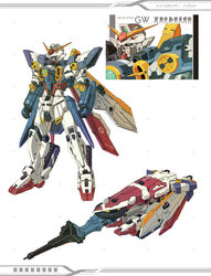  caterpillar_tracks clenched_hands commentary green_eyes gundam gundam_wing highres kuramochi_kyouryuu looking_ahead mecha military military_vehicle mobile_suit motor_vehicle multiple_views no_humans redesign robot science_fiction standing tank v-fin wing_gundam 