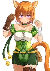  1girls bandage bare_thighs cat_ears cat_tail catgirl choker cleavage face_markings fire_emblem fire_emblem:_path_of_radiance fire_emblem:_radiant_dawn glove green_clothing lethe_(fire_emblem) nintendo nyankonokuni orange_fur orange_hair paw_pose purple_eyes short_hair slit solo thigh_strap thighs 