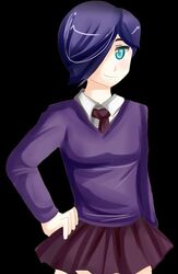  1girls blue_eyes blue_hair clothed clothing female female_only fully_clothed plum_tea rei_yukimura_(plum_tea) saintxtail school_uniform schoolgirl skirt small_breasts smile solo sprite sprite_art 