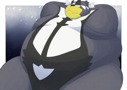  2022 anthro belly big_belly biped black_body black_nose generation_8_pokemon kemono legendary_pokemon male marumu_5656 nintendo obese obese_anthro obese_male overweight overweight_anthro overweight_male pokemon pokemon_(species) solo urshifu 