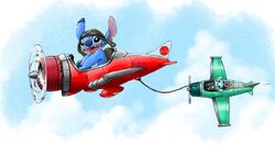  16:9 2020 accessory aircraft airplane alien black_eyes blue_body blue_nose bow_(feature) bow_accessory bow_ribbon button_(fastener) button_eyes centered_hair_bow cloud disney experiment_(lilo_and_stitch) flying hair_accessory hair_ribbon hairbow hi_res inanimate_object lilo_and_stitch mat0629 notched_ear open_mouth open_smile outside pilot_hat ribbons scrump simple_background sky smile solo stitch_(lilo_and_stitch) vehicle widescreen 