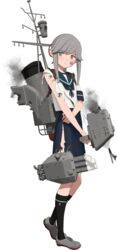  anchor_symbol black_skirt black_socks blue_sailor_collar defeat female full_body grey_eyes grey_hair kantai_collection kneehighs machinery official_art pleated_skirt sailor_collar school_uniform serafuku shibafu_(glock23) short_hair short_sleeves skirt smokestack socks solo source_request tachi-e tears torn_clothes transparent_background turret usugumo_(kancolle) 