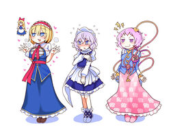  3girls :3 alice_margatroid blonde_hair blush brown_footwear dress full_body komeiji_satori letty_whiterock long_dress medium_dress multiple_girls pink_footwear pink_hair shanghai_doll short_hair standing third_eye touhou yassy 