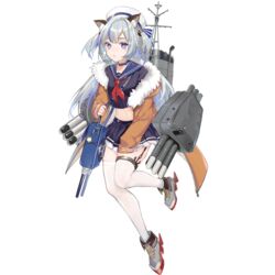  animal_ear_fluff animal_ears ayanami_(black_surge_night) black_skirt black_surge_night blue_hair clothes_writing coat female frilled_skirt frills full_body fur_trim garter_straps grey_hair hat long_hair long_sleeves multicolored_hair navel official_art orange_coat parted_lips pleated_skirt purple_eyes rero_(bigdoorbig2) rigging rudder_footwear sailor_collar sailor_hat school_uniform serafuku skirt solo streaked_hair thighhighs transparent_background two_side_up white_thighhighs 