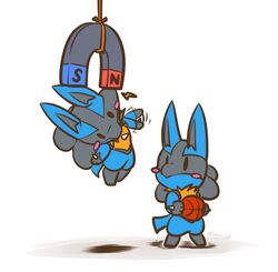  2019 ambiguous_gender anthro basketball biped black_eyes blush canid daww day-t duo generation_4_pokemon humor lucario magnet mammal nintendo pokemon pokemon_(species) simple_background standing white_background 