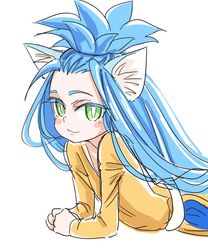  :3 aged_down animal_ears big_hair blue_hair blush_stickers cat_ears cat_girl chrono_trigger colored_eyelashes commentary_request dress female green_eyes long_hair looking_at_viewer queen_zeal s-a-murai simple_background smile solo white_background 