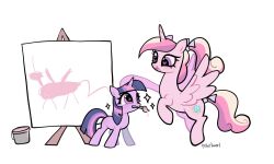  alicorn brush duo easel equid equine female feral friendship_is_magic hasbro hi_res horn mammal my_little_pony mythological_creature mythological_equine mythology paint paintbrush painting_art petaltwinkle princess_cadance_(mlp) ribbons simple_background sparkles twilight_sparkle_(mlp) unicorn wings 