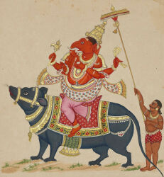  19th_century 4_arms 5_fingers 5_toes absurd_res ambiguous_feral ambiguous_gender ancient_art anklet anthro armlet asian_mythology belly biped bracelet claws clothed clothed_anthro clothed_human clothed_male clothing crown deity duo_focus ear_piercing ear_ring elephant elephantid facial_hair feet feral finger_claws fingers floral_pattern floral_print ganesha gem gouache_(artwork) grass group hair halter headgear hi_res hindu_mythology hinduism holding_object holding_parasol holding_rope human humanoid_feet humanoid_hands indian_clothing jewelry male male_anthro male_human mammal moustache multi_arm multi_limb murid murine mushika mythology navel necklace overweight overweight_anthro overweight_male painting_(artwork) parasol pattern_clothing pearl_(gem) pearl_necklace piercing plant plantigrade print_clothing proboscidean proboscis_(anatomy) quadruped rat red_body religion riding ring_piercing rodent rope saddle shawl side_view simple_background standing tail toe_claws toes topless topless_anthro topless_human topless_male traditional_media_(artwork) traditional_painting_(artwork) trio trunk_(anatomy) tusks unknown_artist 