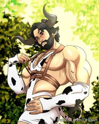  1boy cosplay cosplayer cow_costume dhd_art hairy harness horns male male_only muscles muscular muscular_male onlyfans_model outdoors outside posing real_person zayan_kazi 