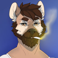  1:1 anthro beard brown_beard brown_body brown_eyes brown_facial_hair brown_fur brown_hair cigarette cougar digital_media_(artwork) facial_hair felid feline fur hair hi_res male mammal ralph_belachuk redcreator shaded smile smoking solo 