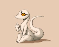  2018 abject ambiguous_gender feral gesture hand_gesture looking_at_viewer nude orange_eyes orange_sclera pointing pointing_at_self reptile scalie simple_background sitting snake solo viper 