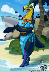  anthro avian bird bongo_drum drum female hi_res island keel-billed_toucan looking_at_viewer musical_instrument omny87 open_mouth percussion_instrument ramphastos solo standing toucan tropical 