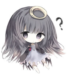  ? bad_id bad_pixiv_id barefoot black_eyes black_hair blush chibi closed_mouth cottontailtokki dress female full_body hair_between_eyes halo hand_up long_hair long_sleeves shadowverse shingeki_no_bahamut simple_background sleeves_past_fingers sleeves_past_wrists solo tsukuyomi_(shingeki_no_bahamut) very_long_hair white_background white_dress 