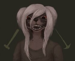  2018 abject anthro blood bodily_fluids canid canine canis chinese_crested_dog domestic_dog femboy hair hairless hairless_dog hammer insane lobotomy long_hair looking_at_viewer male mammal nightmare_fuel open_mouth orbitoclast smile solo teeth tools toy_dog white_hair 