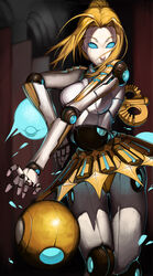  5_fingers absurd_res blonde_hair blue_eyes breasts digital_media_(artwork) female fingers glowing glowing_eyes hair hi_res humanoid humanoid_face league_of_legends looking_at_viewer machine metallic_body not_furry orianna_(lol) rh riot_games robot robot_joints solo tencent wind-up_key winding_key 