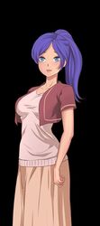  1girls blue_eyes breasts clothed clothing dress female female_only fully_clothed futanari_quest human light-skinned_female mayuri_(futanari_quest) ponytail purple_hair skirt solo sprite sprite_art standing uliel 