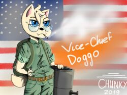  absurd_res anthro canid canine canis cannon chunkysoup domestic_dog hi_res mammal military patriot ranged_weapon soldier solo united_states_of_america vice-chief_doggo warrior weapon 