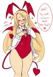  bad_id bad_tumblr_id banned_artist bat_wings blonde_hair blush demon_girl demon_tail disgaea english flat_chest flonne flonne_(fallen_angel) hairband hand_on_own_cheek highres leotard long_hair makai_senki_disgaea mini_wings pointy_ears red_leotard red_wings shogu_(shoguchime) solo tail very_long_hair wide_hips wings 