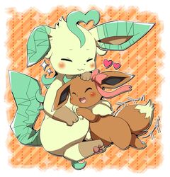  :3 accessory ambiguous_gender blush brown_body brown_fur brown_markings closed_eyes cuddling daww duo ears_down eevee eeveelution feral fur generation_1_pokemon generation_4_pokemon hair_accessory hair_ribbon hand_on_head happy heart_symbol hi_res hm3526 hug kneeling leaf leafeon love markings nintendo nude open_mouth pattern_background pivoted_ears pokemon pokemon_(species) ribbons simple_background sitting sparkles tail tail_motion tailwag tan_body tan_fur tan_markings tongue unavailable_at_source 