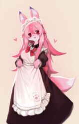  absurd_res alternative_fashion anthro brand_new_animal canid canine clothing digital_media_(artwork) female female_anthro fox hair hi_res j-fashion kemono lolita_(fashion) maid_uniform mammal nazuna_hiwatashi pink_body pink_hair red_eyes soda_uyu solo studio_trigger uniform 