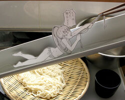  barefoot bikini chopsticks female food holding indoors innertube mini_person minigirl nagashi_soumen navel noodles open_mouth original paper_child papercraft_(medium) photo_(medium) sasaki_yukinojou short_hair side-tie_bikini_bottom slide soba solo speech_bubble swim_ring swimsuit translated unconventional_media 