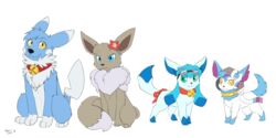  2017 2:1 3_fingers 3_toes all_fours bell bell_collar belly black_nose blue_body blue_eyes blue_fur bow_ribbon brown_body brown_fur cel_(glaceon) churroshiba clothing collar collar_ring eevee eeveelution eyewear eyewear_on_head feet female feral fingers flower fur generation_1_pokemon generation_4_pokemon generation_6_pokemon glaceon goggles goggles_on_head green_eyes grey_body grey_fur group hi_res hoodie hybrid looking_at_viewer mac_(shrike_alvaron) male mist_(eevee) model_sheet neck_tuft nintendo paws pikachu plant pokemon pokemon_(species) pose sai_(sylveon) shiny_pokemon simple_background sitting sylveon toes topwear tuft white_background white_belly white_body white_fur yellow_eyes young 