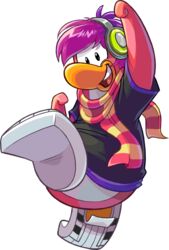  alpha_channel avian bird black_clothing black_shirt black_topwear clothing club_penguin dj_cadence electronics female footwear full-length_portrait hair headphones looking_at_viewer multicolored_scarf official_art open_mouth pattern_clothing pattern_scarf penguin pink_hair pink_scarf portrait scarf shirt shoes short_hair short_sleeved_shirt short_sleeves solo striped_clothing striped_scarf stripes toony topwear two_tone_scarf unknown_artist upper_teeth_only white_clothing white_footwear yellow_scarf 