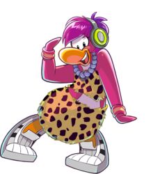  alpha_channel avian bird clothing club_penguin dj_cadence electronics female footwear full-length_portrait fur_pattern hair headphones jewelry looking_at_viewer necklace official_art pattern_clothing penguin pink_hair portrait shoes short_hair sleeveless_shirt solo toony unknown_artist upper_teeth_only white_clothing white_footwear 